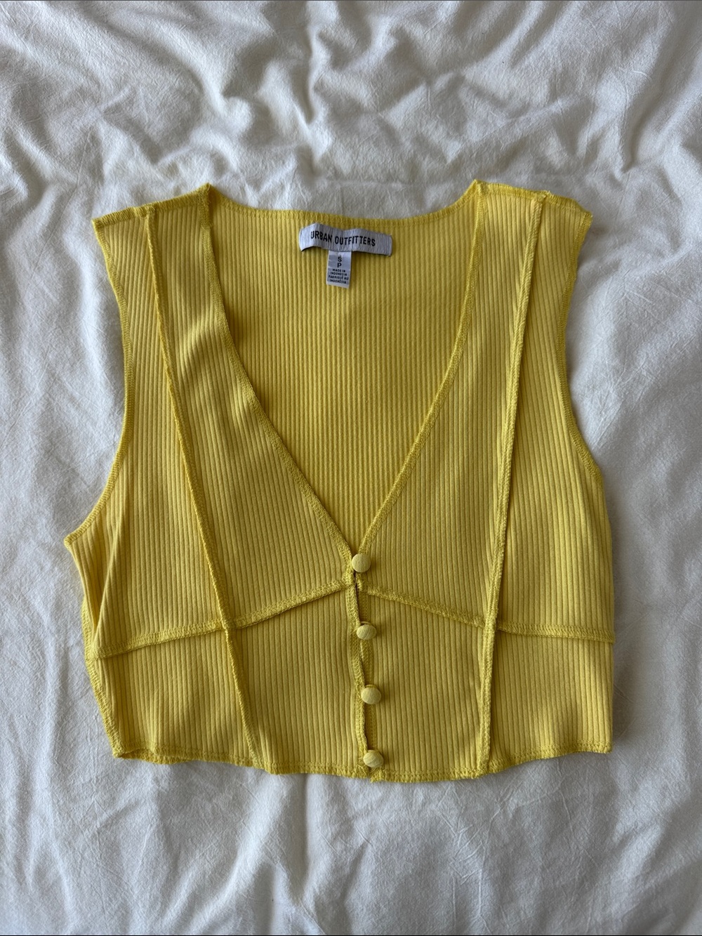 Urban Outfitters Bright Yellow Ribbed Button Crop Tank